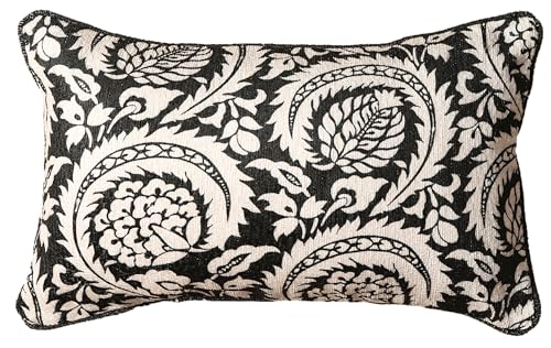 bilin gaier Black Rectangle Throw Pillow Covers,French White Floral Pattern Velvet Pillow Cases,Decorative Lumbar Pillows for Couch Sofa Bed Chair Cushion Covers Living Room 12x20 Inches
