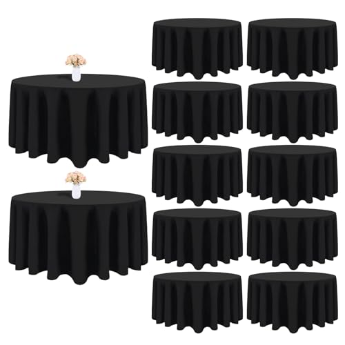 Heneger 12 Packs 90 Inch Black Round Tablecloths - Polyester Fabric, Wrinkle Resistant, Reusable and Washable Table Cloth, For Party Buffet Wedding Reception Banquet Event