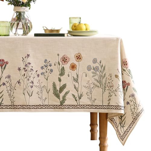 "ISAENNE Designer Linen Rectangular Long Tablecloth,110""x63""-Serenity G - Elegant French Linen Table Cloth Rectangle Table Light Beige Heavyweight Dining Tea Party Kitchen Thanksgiving-Serenity"