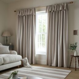 Catherine Lansfield Brushed Texture Ruffle Top 46x90 Inch Pencil Pleat Curtains Natural