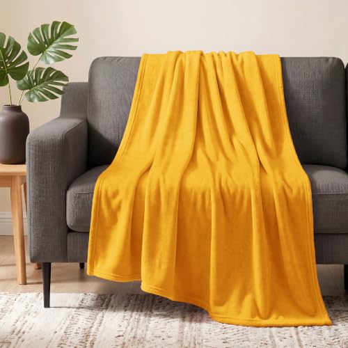 PAVILIA Mustard Yellow Fleece Throw Blanket for Couch Twin Size, Gold Super Soft Fuzzy Flannel Throw for Sofa, Luxury Plush Microfiber Blanket Twin Bed, Home Decorative Velvet Gift Blanket, 60x80