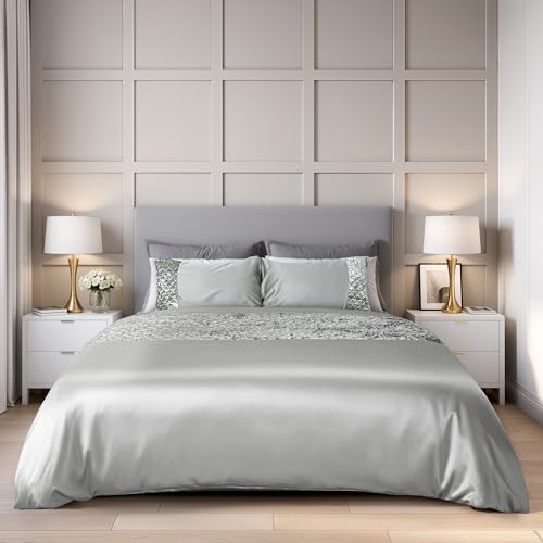 Emma Barclay Glamour - Quilted Sequin Velvet Duvet Set in Silver - Single Bed