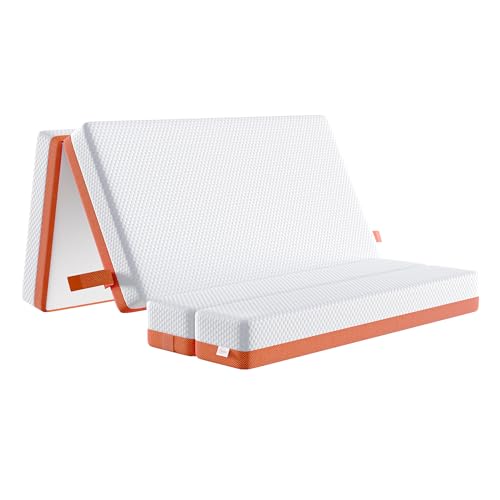 TeQsli Small Single Foldable Mattress, 15CM Memory Foam Folding Mattress with Removable Washable Cover, for Guest Beds, Camping and Road Trips, CertiPUR-US Certified (75x190x15CM)