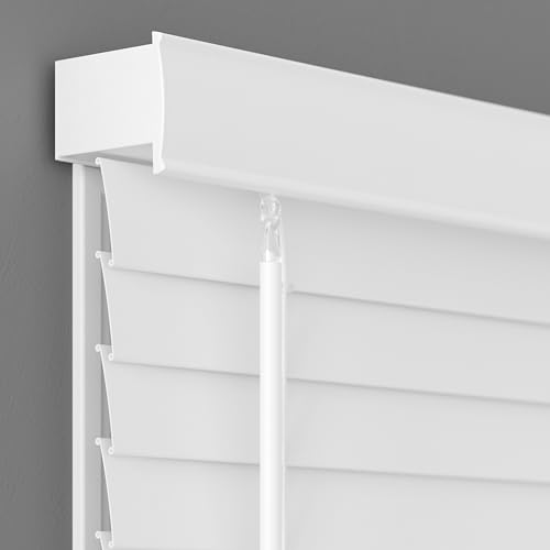 "Lumino 2-inch Flat Slat Faux Wood Cordless Room Darkening Blinds, White - 34"" W x 64"" H (Over 500 Custom Sizes) Starting at $13.49"
