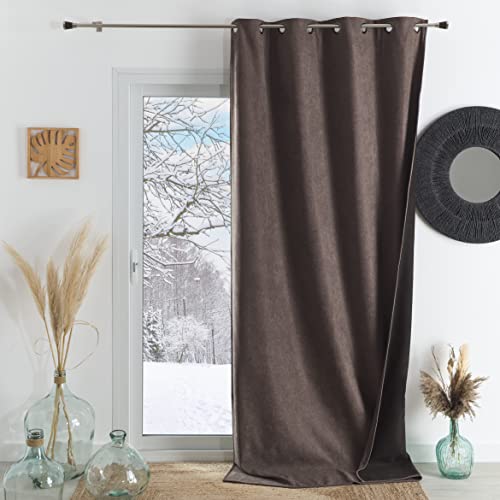 HomeMaison.com Plain Semi-Blackout Thermal Curtain 140 x 260 cm 8 Round Eyelets Gun Barrel Taupe