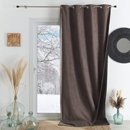 HomeMaison.com Plain Semi-Blackout Thermal Curtain 140 x 260 cm 8 Round Eyelets Gun Barrel Taupe