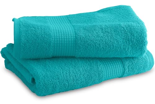 Le linge de Jules Set of 2 Shower Towels 70 x 130 cm – 100% Cotton – 450 g/m² – Turquoise Blue