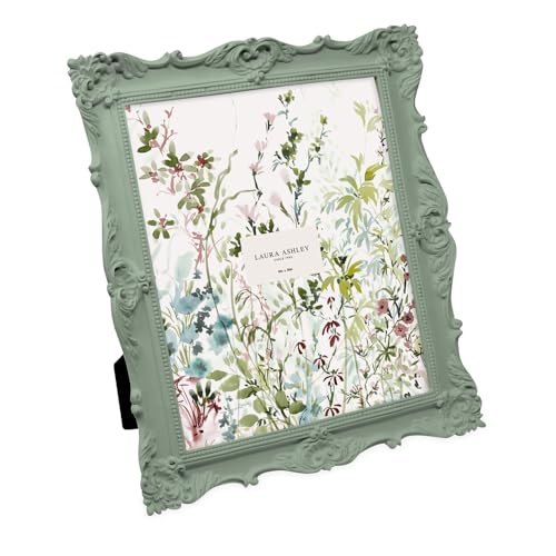 Laura Ashley 8x10 Matt Rosemary Ornate Textured Hand-Crafted Resin Picture Frame with Easel, for Tabletop & Wall Display, Decorative Floral Design Home D??cor, Photo Gallery, Art (8x10, Matt Rosemary)