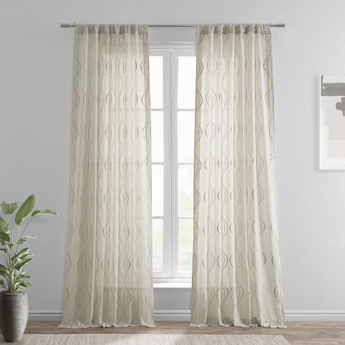 HPD Half Price Drapes Embroidered Linen Sheer Curtains for Living Room 50 X 120 (1 Panel), SHCH-SLWE5294-120, Suez Natural