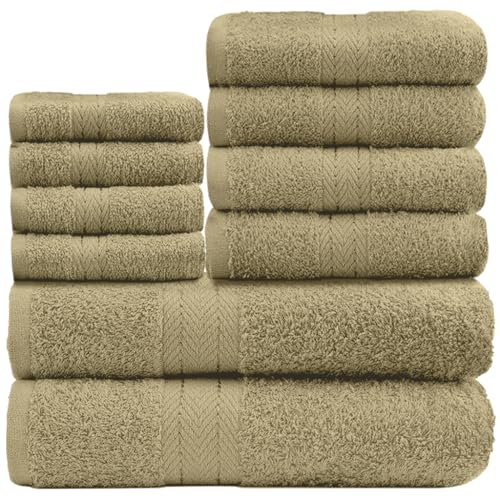 GC GAVENO CAVAILIA 10 Piece Towel Bale Set - Quick Drying Cotton Towel Highly Absorbent 450 GSM Mocha Towels Set - Bathroom Towels Bale Set 4x Face 4x Hand 2x Bath Towels