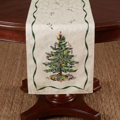 "Spode Christmas Tree Collection Ivory Table Linens, Polyester, Multi Color, 90"" x 14"" (Set of 1)"