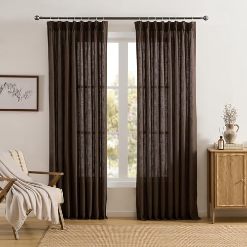RAIN CITY Brown Linen Pinch Pleated Curtains 2 Panels 50x105