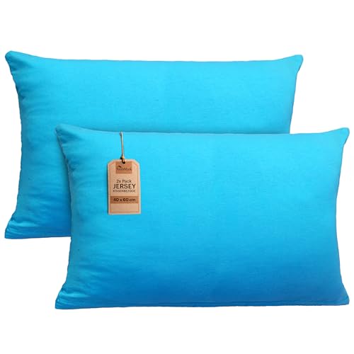 NatureMark Set of 2 Jersey Cushion Covers - Elastic, Soft, Breathable and Skin Friendly - Washable Cushion Cover - 40 x 60 cm (Ideal for Neck Pillow) - Turquoise