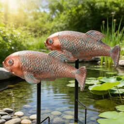 Teaeeno Koi Fish Decor, 2pcs Antique Koi Fish Garden Statue, Bronze Lawn Art, Lucky Figurine Outdoor Yard Sculptures,Garden Carp Statue Decor for Outdoors,Patio,Yard,Lawn,Pond,Home Decoration (Blue)