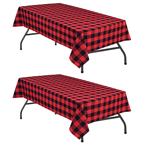 Hiasan Christmas Red and Black Plaid Tablecloth Waterproof, 2 Pack, 60 x 102 inch - Checkered Table Cloth Rectangle for Party/Dining/Family Gathering