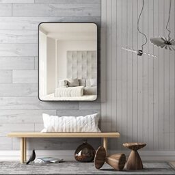 URnicehome 16x24 inch Black Bathroom Rectangle Mirror for Wall Decor Metal Frame Round Corner Matte Rectangular Mirror (Horizontal/Vertical)