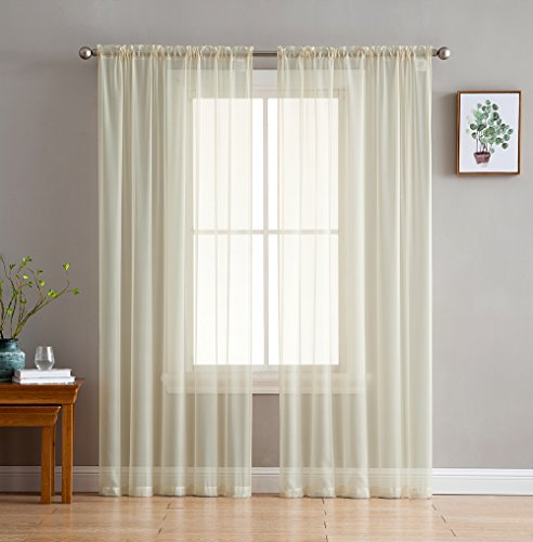 HLC.ME Champagne Beige Window Curtain Sheer Voile Panels for Small Windows, Kitchen, Living Room and Bedroom (54 x 54 inches Long, Set of 2)