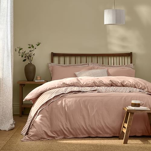 Yard furn Hebden Washed Cotton Duvet Cover Set – Soft Relaxed Percale Minimalist Bedding Set (Cotta – Super King)