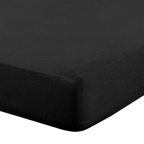 Eurofirany - Fitted Sheet 100 x 200 cm - Basic Cotton Flat Sheet with Elastic Band, Durable - for Thick Mattresses 30 cm Deep Pocket - Many Colours, Black