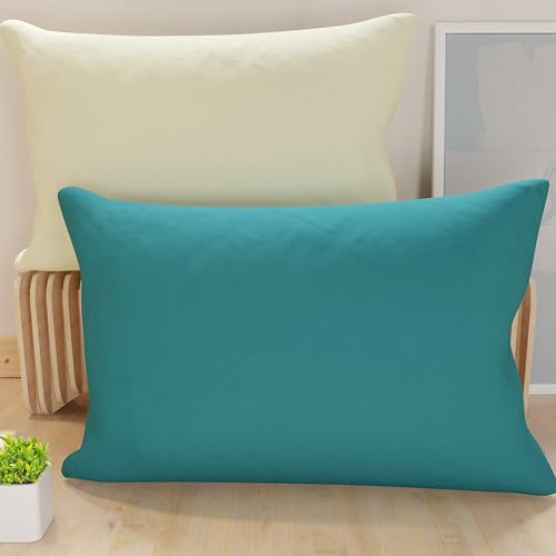 PETTI Artigiani Italiani - Pair of Pillow Cases 80 x 40 cm in Microfibre, Cushions Bedroom Furniture, Sofa, Set of 2 Cushion Covers, Double Sided Pillowcase Tiffany Cream