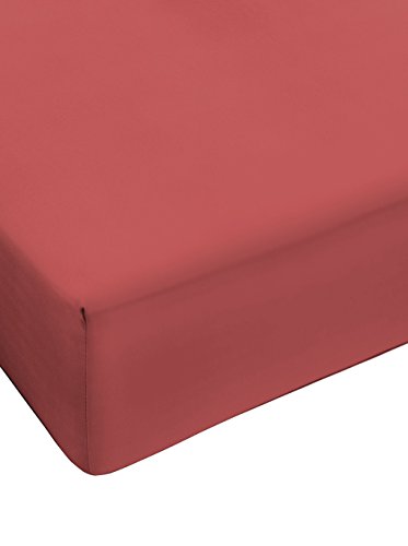 COINGROSTEX Fitted Sheet with Corners in 100% Cotton for double bed, Red