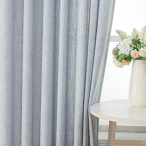 "Vision Home Pinch Pleated Blue Semi Sheer Curtains Textured Light Filtering Window Curtains 63 inch for Living Room Bedroom Rayon Blended Chambray Blue Pinch Pleat Drapes with Hooks 2 Panels 40""Wx63""L"