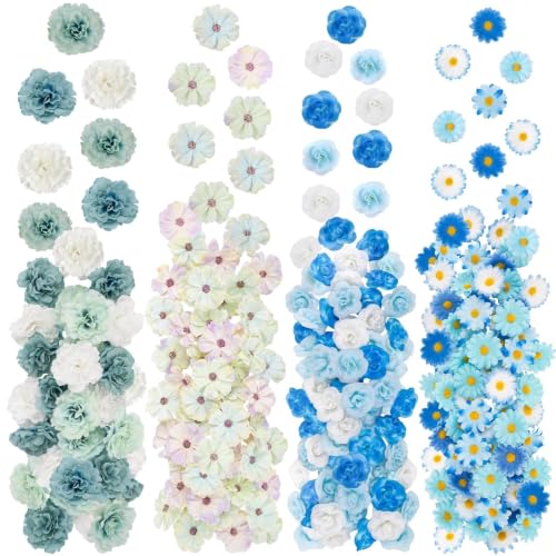 ATTGREAT 310 Pcs Fake Flower Heads Mini Artificial Flower Bulk Silk Flowers for Decoration Small Faux Flower Heads Fabric Daisy Buds Floral for Crafts DIY Wedding Party Baby Shower Home Decor, Blue