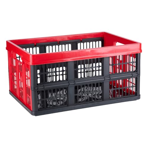 Dirt Devil Folding Box 45 Litres - Folding Box for Shopping - Organiser with Handles and Ventilation - Stackable Box - Red Black