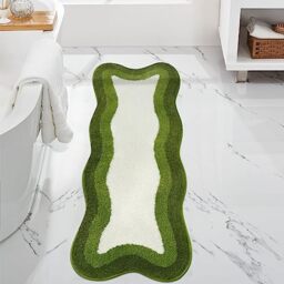 HAOCOO Bathroom Runner 18x47 inch, Green Non Slip Soft Bath Mat, Washable Absorbent Irregular Shape Bathroom Rug for Bedroom Aesthetic Bathtub Sink Shower