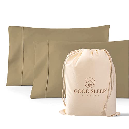 Good Sleep Bedding 1000 Thread Count 100% Egyptian Pillow Cases, Long-Staple 100% Cotton, Soft & Silky Sateen Weave 2 Piece King Taupe
