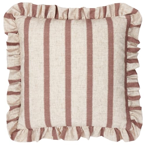 furn. Wylder Connie Square Polyester Filled Cushion – Striped Ruffle Linen Textured Decorative Pillow (Clay Pink – 45x45cm)