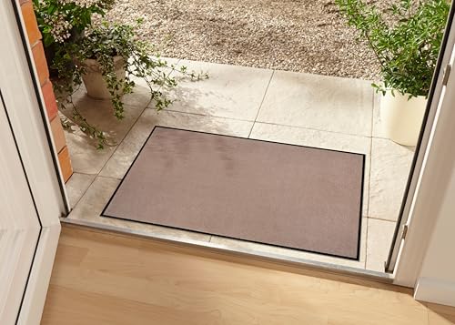 Hanse Home Washable Indoor and Outdoor Doormat Plain Door Mat Dirt Trapper Mat Dirt Trapper Mat Entrance Rug Non-Slip Sizes 80 x 120 cm Beige