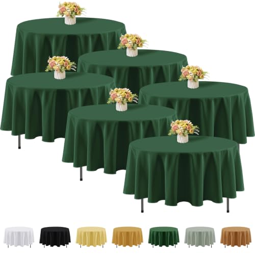 Fitable Round Table Cloth 70 Inches in Diameter - 6 Pack, Hunter Green - Wrinkle and Stain Resistant Tablecloths, Polyester Fabric Table Covers for Wedding, Party, Banquet, Dinning
