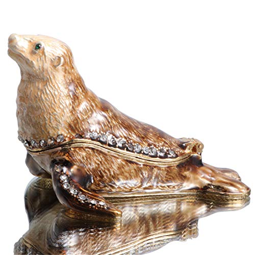 Waltz&F Cute sea Lion Hand-Painted Trinket Box Animal Jewelrybox Figurine Collectible Ring Holder with Gift Box