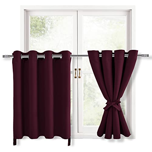 Hiasan RV Blackout Curtains for Bedroom, 52 x 30 Inches Long - Thermal Insulated & Light Blocking Window Curtains for Living Room Christmas Decor, 2 Drape Panels Sewn with Tiebacks, Burgundy