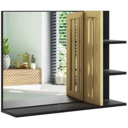 HOMCOM Modern Bathroom Mirror with Shelf Wall-mounted Vanity Mirror Black
