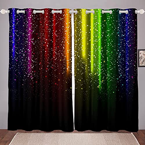 Feelyou Abstract Ombre Curtains Kids Teens Colorful Window Curtains for Bedroom Living Room Decor Red Blue Green Yellow Window Drapes,52 X 84 Inches,2 Panels