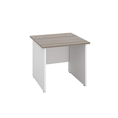 Office Hippo Heavy Duty Rectangular Office Desk, Home, Table, Integrated Cable Ports, 5 Yr Wty, MFC, White Legs, Grey Oak Top, 80cm x 80cm