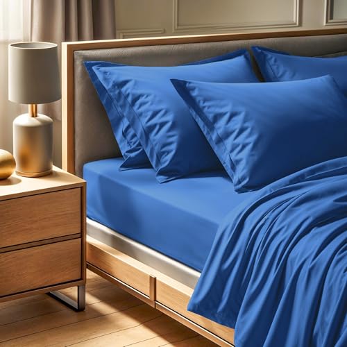 Premium Ranforce King Fitted Sheet (160 x 200 + 30 cm) - 100% Cotton, 155 Thread Count, Machine Washable at 30°C, Elegant Blue Colour for Ultimate Comfort