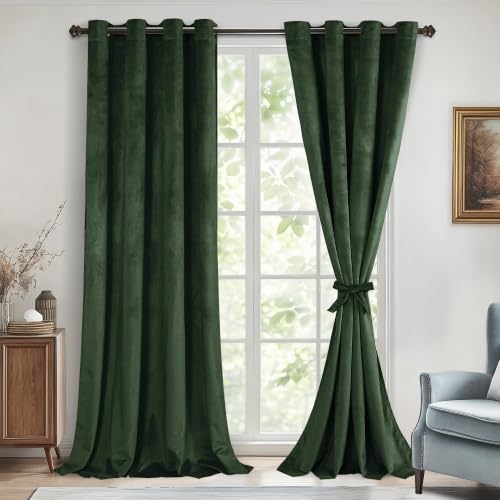 DWCN Extra Long Velvet Curtains - Elegant Olive Green Sunlight Blocking Curtains for Living Room Thermal Insulated Noise Reducing Window Shade Panels for Interior Space Decor, W52 x L108, 2 Panels
