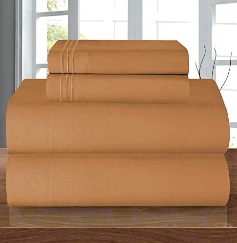 "Elegant Comfort Luxury 1500 Premium Hotel Quality Microfiber 4-Piece Sheet Set - Wrinkle Resistant, All Around Elastic Fitted Sheet, Deep Pocket up to 16"", California King, Light Brown"