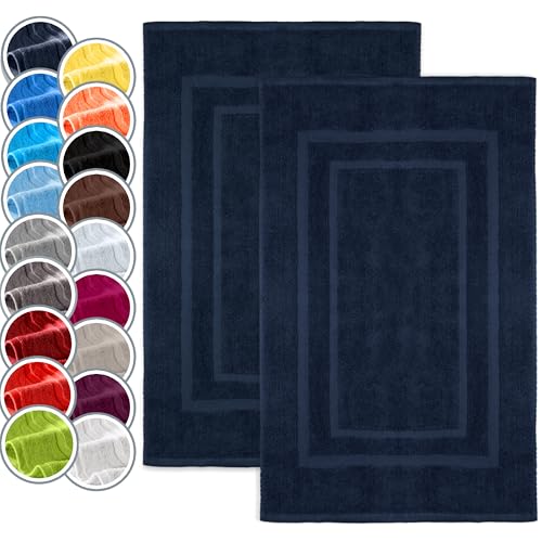 NatureMark Pack of 2 Terry Towelling Bath Mats, 50 x 80 cm, 100% Cotton, Navy Blue