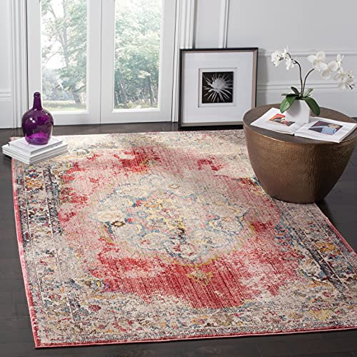 Safavieh Trendy New Transitional Indoor Woven Rectangle Area Rug, Bristol Collection, BTL343, in Fuchsia / Light Grey, 122 X 183 cm for Living Room, Bedroom or Any Indoor Space