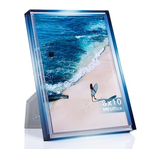 Gradient 8x10 Acrylic Picture Frame - Fits 5x7 with Mat or 8x10 without Mat, with Tabletop Stand & Wall Mount for Home Office Decor, Blue, 1Pack