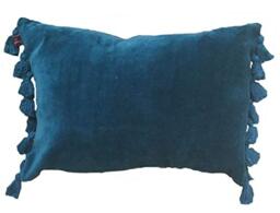 Ragged Rose Terry Petrol Blue Velvet Tassel Cushion