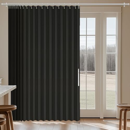 "Jilron Sliding Door Curtains Blackout Curtains Accordion Doors Interior Patio Door Curtain Sliding Glass Door Curtain Vertical Blinds(Black 98"" W x 78"" L)"