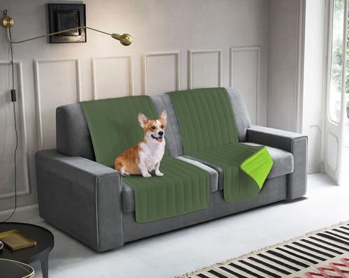 Italian Bed Linen ELEGANT Microfibre Sofa Cover, Dark Green/Apple Green, 60 x 190 cm