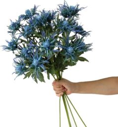 Fermus 3 Stems Artificial Thistle Flowers 3 Branch Real Touch Blue Thistle Decor 26 Inch Real Size Rustic Spray Eryngium Sea Holly for Wedding Bouquet Centerpiece (3 Branch)
