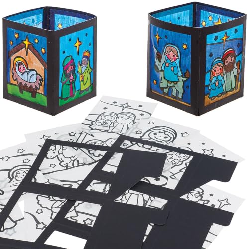 Baker Ross VC333 Nativity Colourin Tealight Holder Kits Pack of 5, Christmas tealight Craft, Nativity Lantern kit