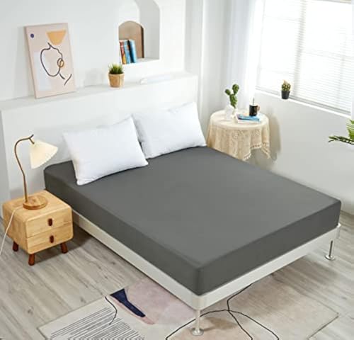 Queen Size and King Size Sheet Set (3/4 Piece Set) - Solid Color and Printed Set - Extra Soft - Deep Pockets - Easy Fit?for Double Bed -Including 2 Pillow Cases (Queen, Dark Grey-Only 1 Fitted Sheet)